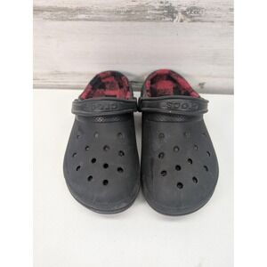Crocs Clogs Womens Size 8 Black Fuzzy Lined Plaid Dual Comfort Casual Shoes